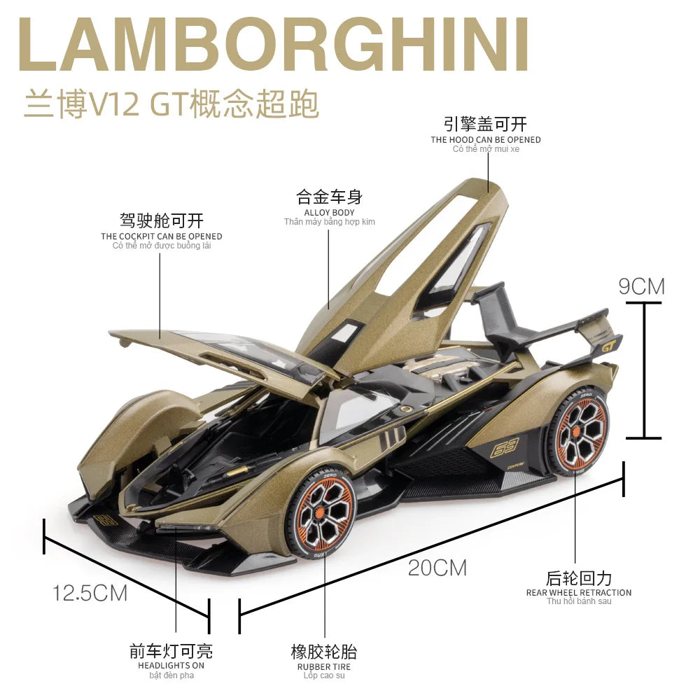 [Hot-Sale] Sports Car 1:24 V12 Vision GT Gran Turismo Alloy Concept Model Diecasts Metal Racing Model Sound Light Kids Toy Gift