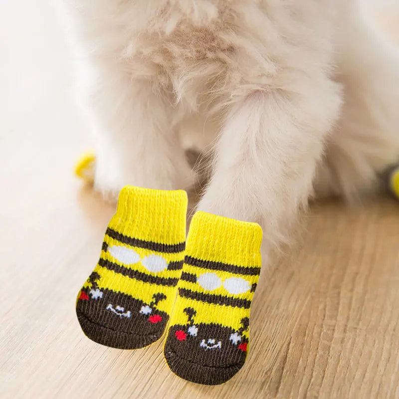 4pcs Spring Winter Warm Anti Slip Socks Puppy Dog Socks Soft Pet Knits Socks Cute Cartoon Puppy Shoes Small Medium Dogs Product