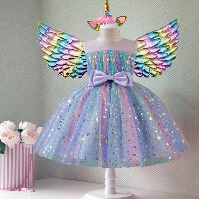 Unicorn Girls Rainbow Princess Dress Sequins Tutu  for Kid 3-8Y Children