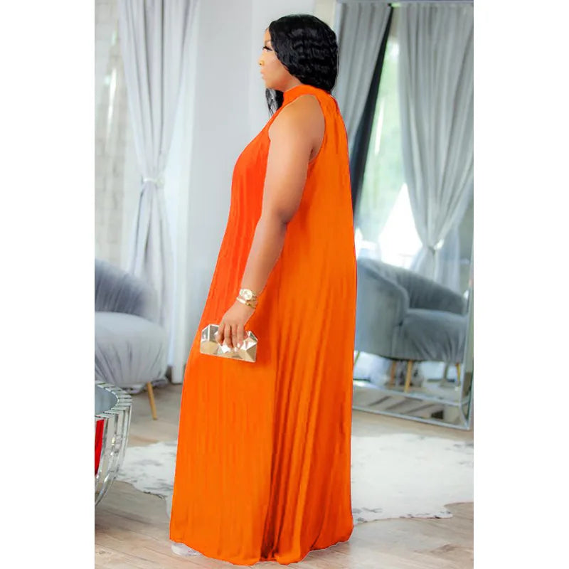 Plus Size Women Long Dress sleeveless Bandage Halter Hollow Out Spited A-line Maxi Dresses