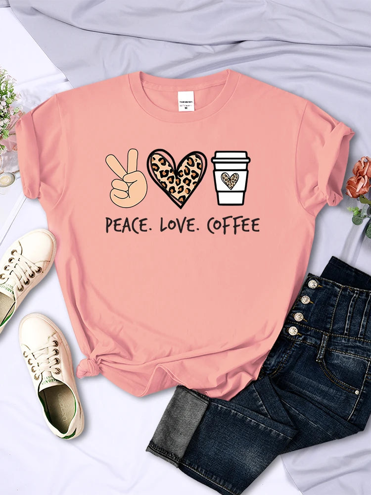 Peace Love Coffee Prints  T-shirt's/ Cotton High Quality breathable