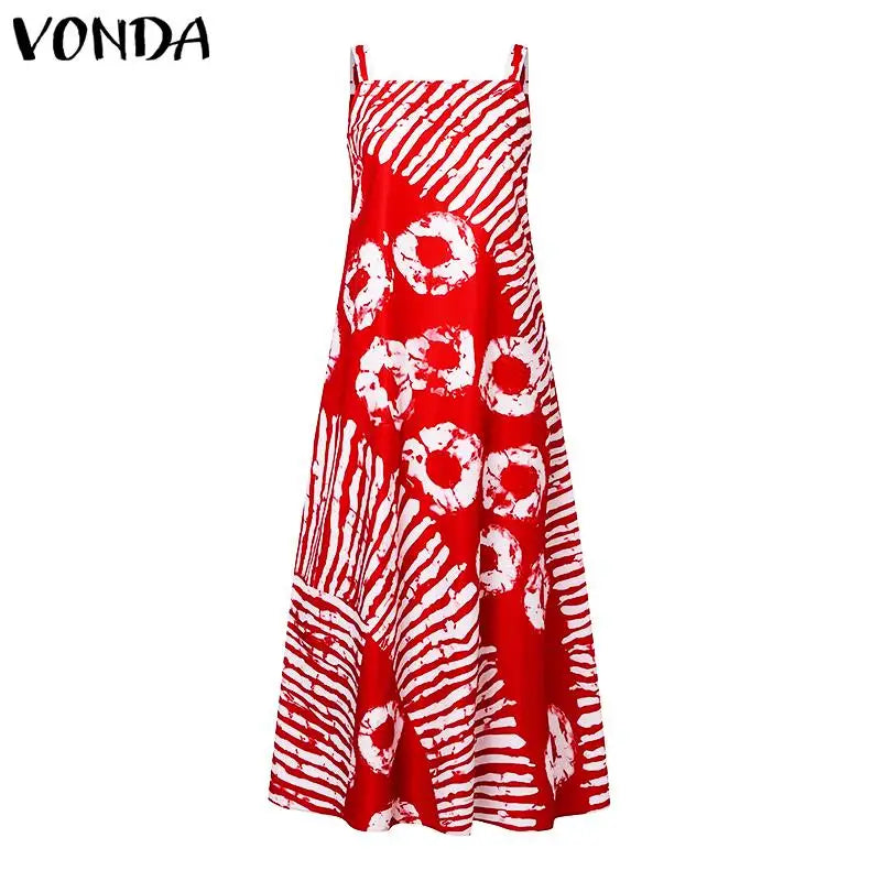 Plus Size 5XL VONDA Bohemian Printed Maxi Dress 2024