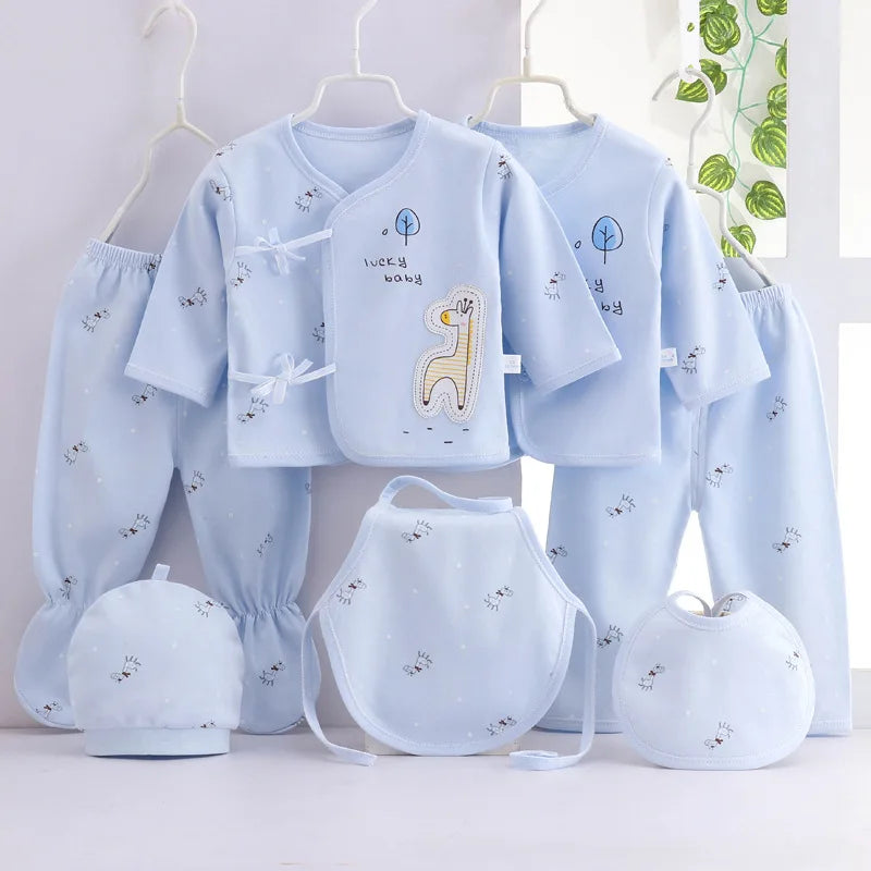 7 Piece Newborn Toddler CUTE Cartoon Cotton T-shirt+Pants+Hats Infant Boys & Girls Clothing Set