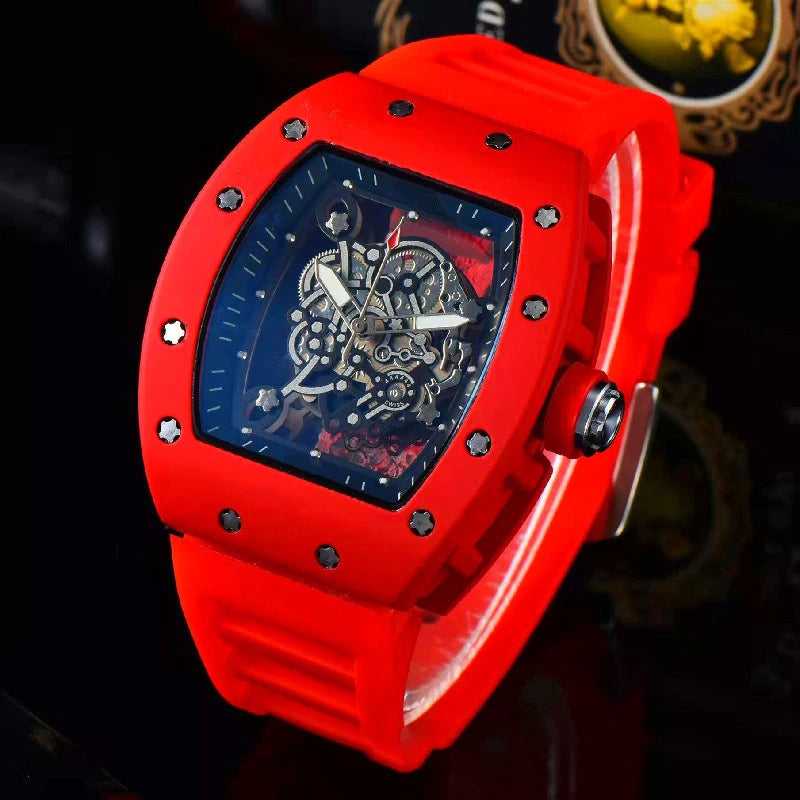 New fashionable casual men's watch with transparent bottom and double-sided hollow quartz