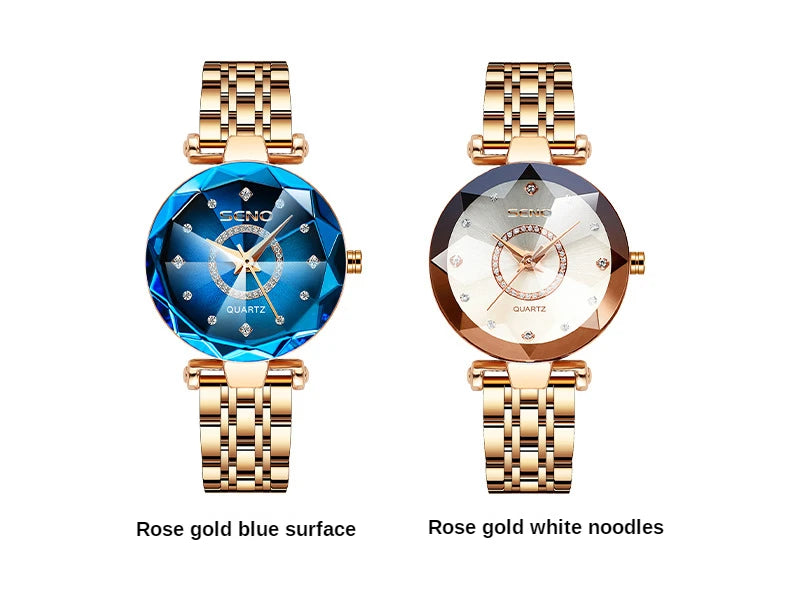 SENO Ocean Star Women Crystal Watch 2024 Top Brand Luxury Rose Gold Women Bracelet Watch for Ladies Wrist Watch Relogio Feminino