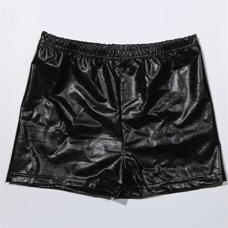 Metallic Yoga Shorts / Mid Waist Cheer Shorts PU Shiny Yoga Shorts