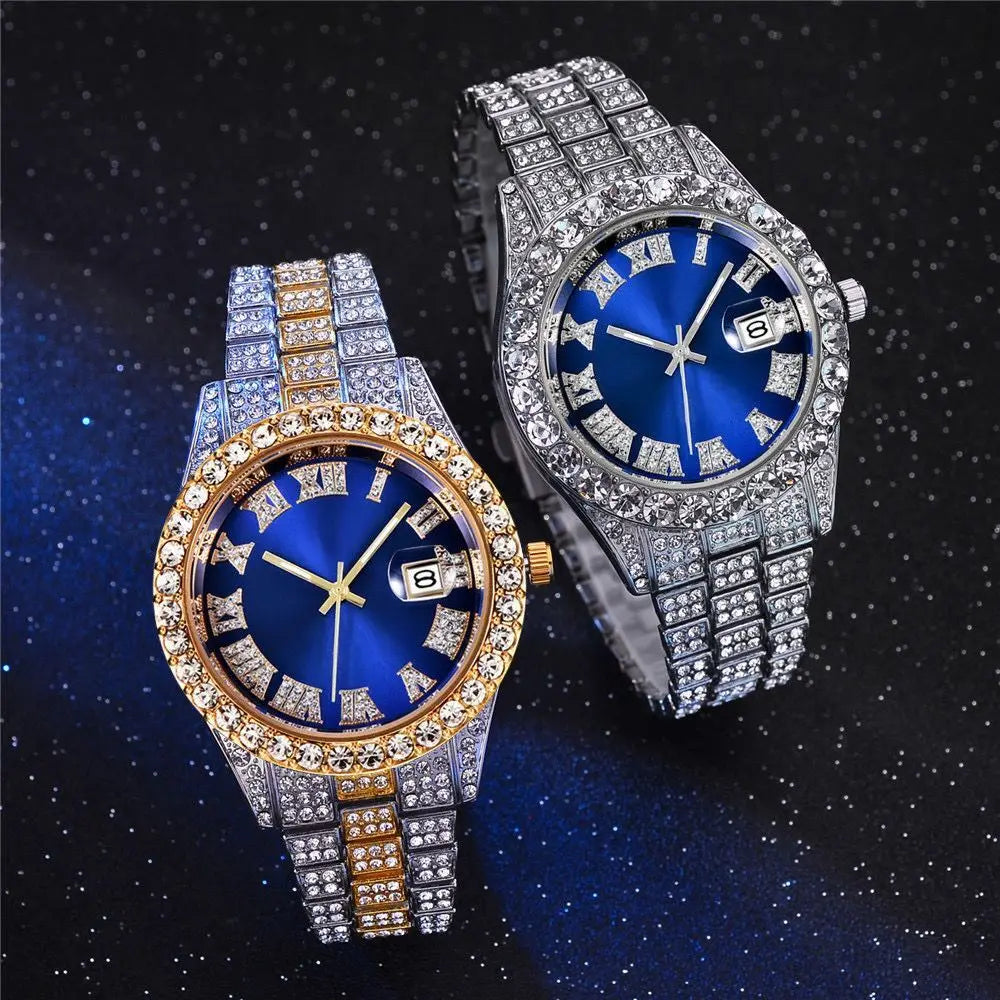 High quality luxury fashion high-end Mantianxing diamond steel belt Men's quartz watch Boy business sports clock retro