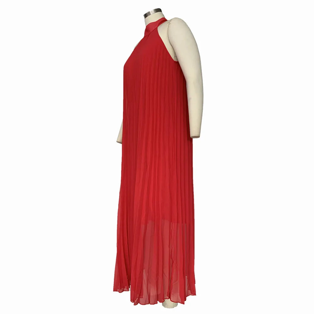 Plus Size Women Long Dress sleeveless Bandage Halter Hollow Out Spited A-line Maxi Dresses