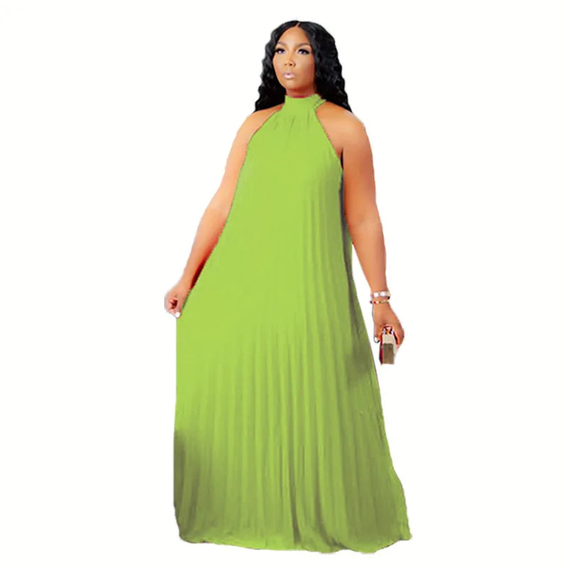 Plus Size Women Long Dress sleeveless Bandage Halter Hollow Out Spited A-line Maxi Dresses