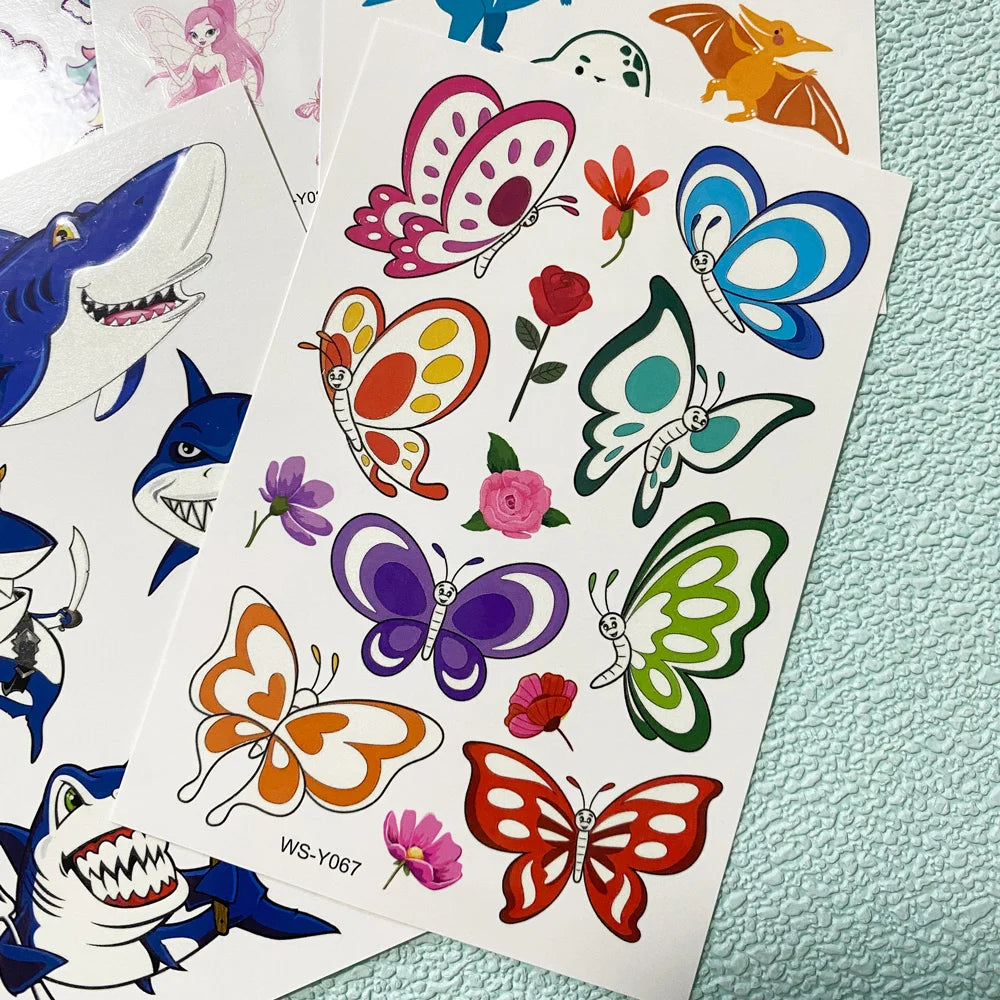 5 Sheets Luminous Tattoo Stickers Temporary Colorful Animal Dinosaur Tattoo Cute Tattoo Stickers Children's Body Tatto