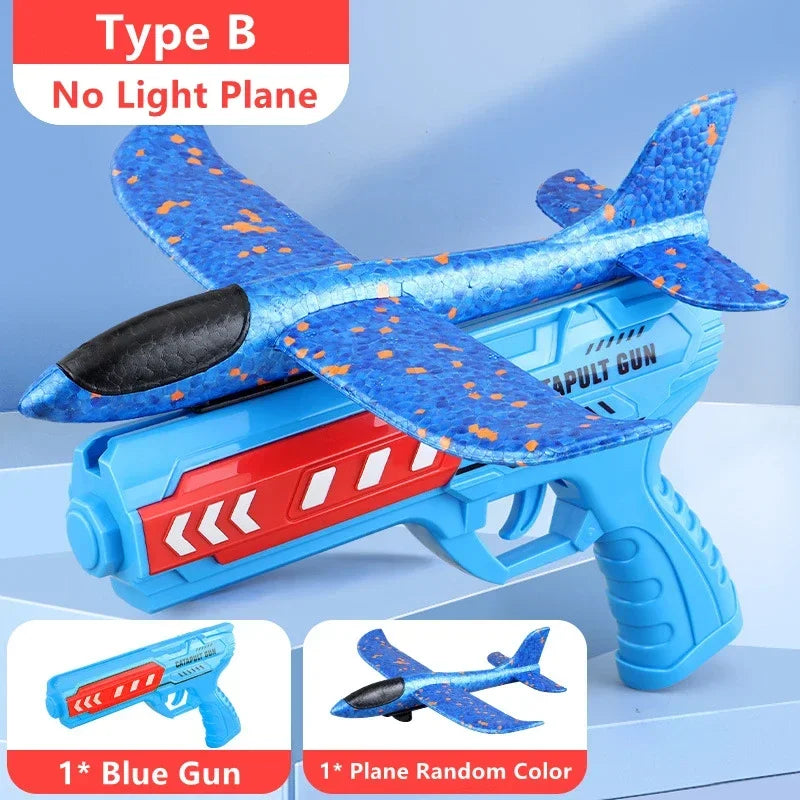 Kids Airplane Launcher Toys 13.2'' LED Foam Glider Catapult Gun Plane for Children Outdoor Flying Toys Birthday Gifts for Boys