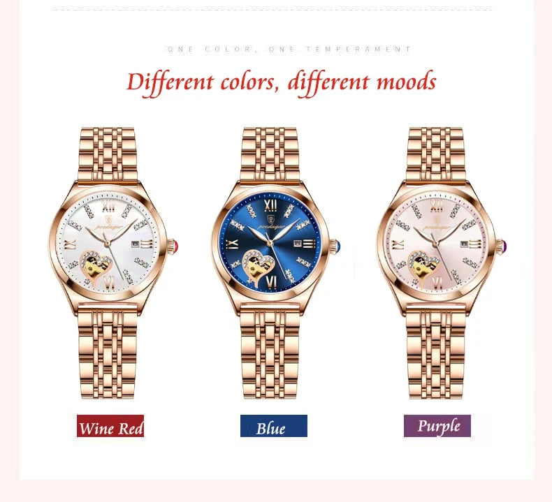 POEDAGAR Women Watches Fashion Rose Gold Stainless Stain Steel Ladies Watch Waterproof Quarzt Wristwatch Romatic Girlfriend Gift