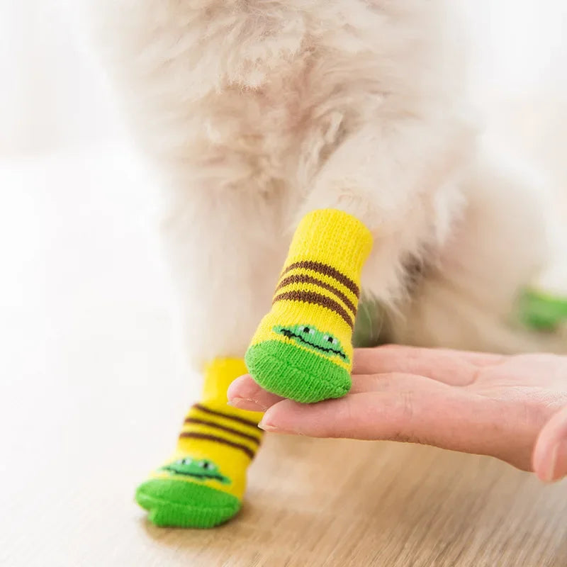 4pcs Spring Winter Warm Anti Slip Socks Puppy Dog Socks Soft Pet Knits Socks Cute Cartoon Puppy Shoes Small Medium Dogs Product