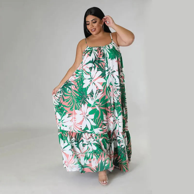 5XL 4XL Plus Size Clothes Dresses Women Cascading Ruffle Robes Summer Autumn Print Loose Street Style Casual Big Size Maxi Dress