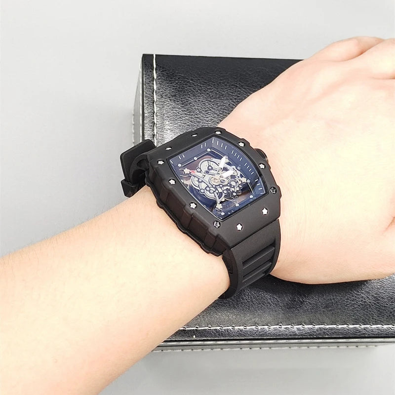 New fashionable casual men's watch with transparent bottom and double-sided hollow quartz