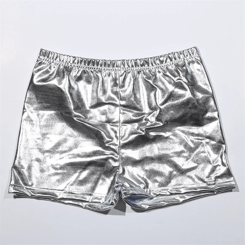 Metallic Yoga Shorts / Mid Waist Cheer Shorts PU Shiny Yoga Shorts