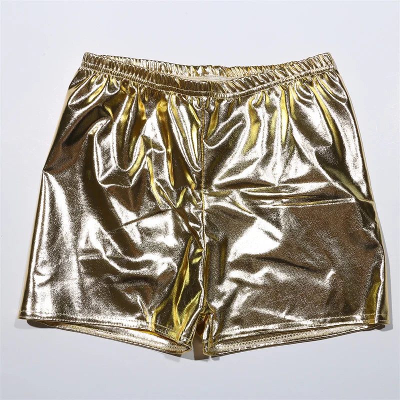 Metallic Yoga Shorts / Mid Waist Cheer Shorts PU Shiny Yoga Shorts