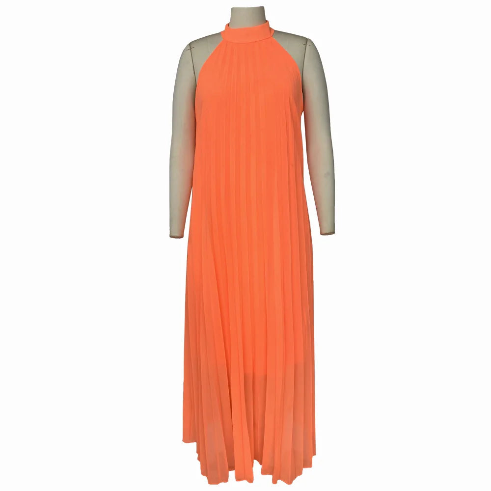 Plus Size Women Long Dress sleeveless Bandage Halter Hollow Out Spited A-line Maxi Dresses