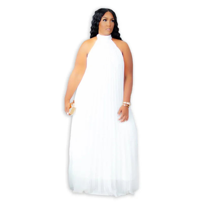 Plus Size Women Long Dress sleeveless Bandage Halter Hollow Out Spited A-line Maxi Dresses