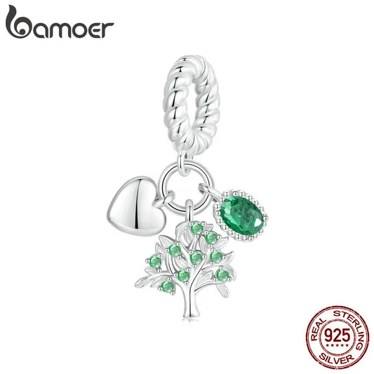 925 Sterling Silver Family Tree of Life Charm fits Bracelets Necklace Heart Love Charm Beads with CZ DIY Jewelry Gift /Bamoer