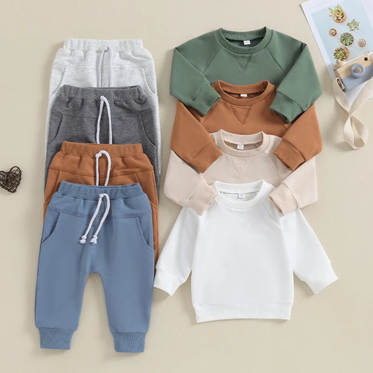 Spring Autumn 0-3Years Newborn Baby Boy 2PCS Clothes Set Solid Color Sweatshirt Pants Toddler Clothes Outfit Baby Costume