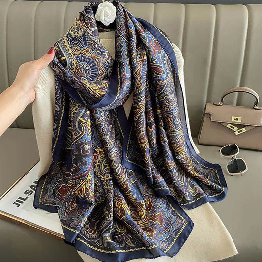 New 180*90cm classic Silk Scarf Women Foulard Office lady Large Fashion Print Beach Hijab shawl warp bandanna muffler pareo