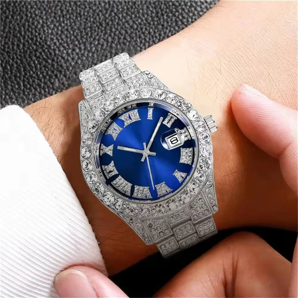 High quality luxury fashion high-end Mantianxing diamond steel belt Men's quartz watch Boy business sports clock retro