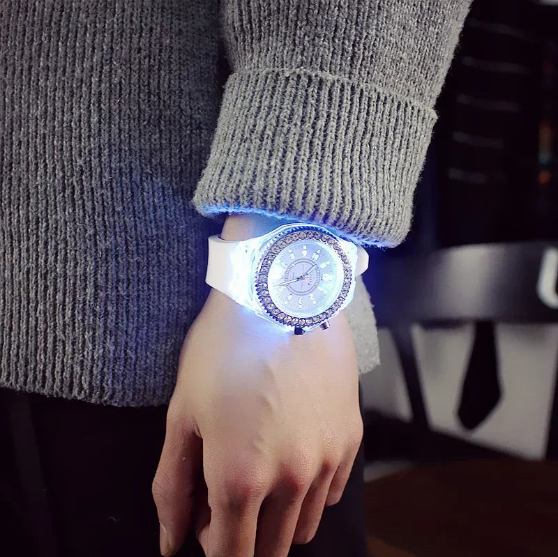 Women Flash Luminous Personalized Rhinestone LED Watch Trends Students Lovers Jelly Woman Men Watches Harajuku Light Wrist Watch