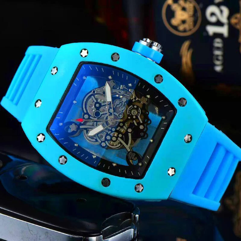 New fashionable casual men's watch with transparent bottom and double-sided hollow quartz