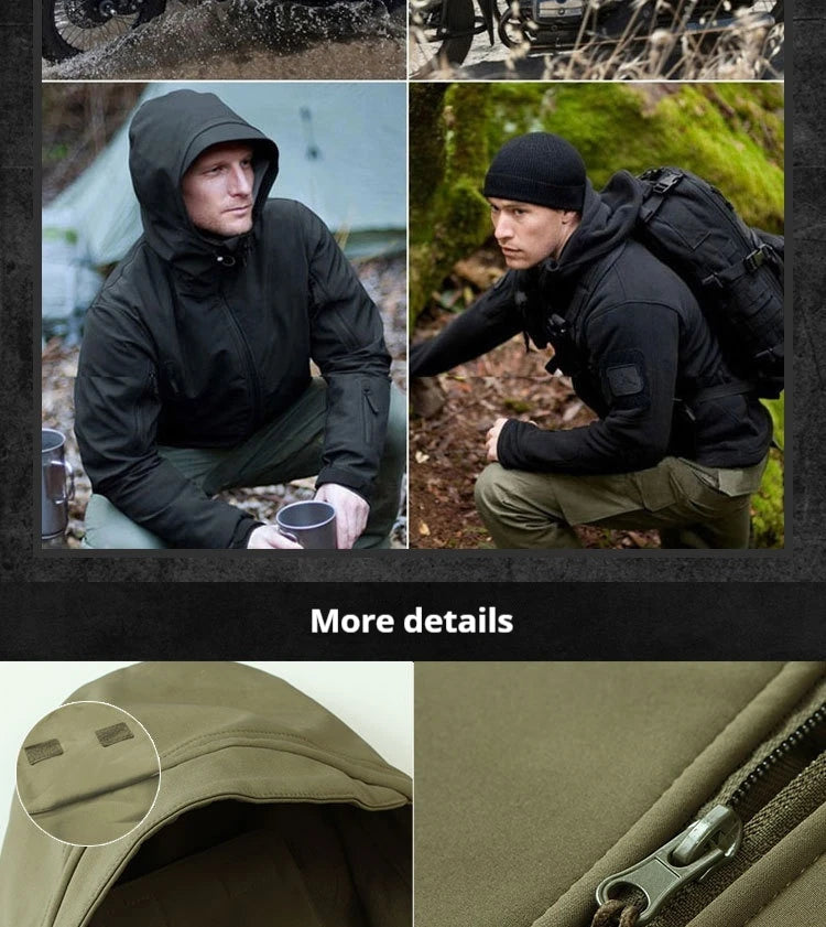 Winter Thicken Men Camo Suit Waterproof Tactical Training Set Multi-pocket Hooded Jacket Fleece Pants Outdoor Hunting 2-piece