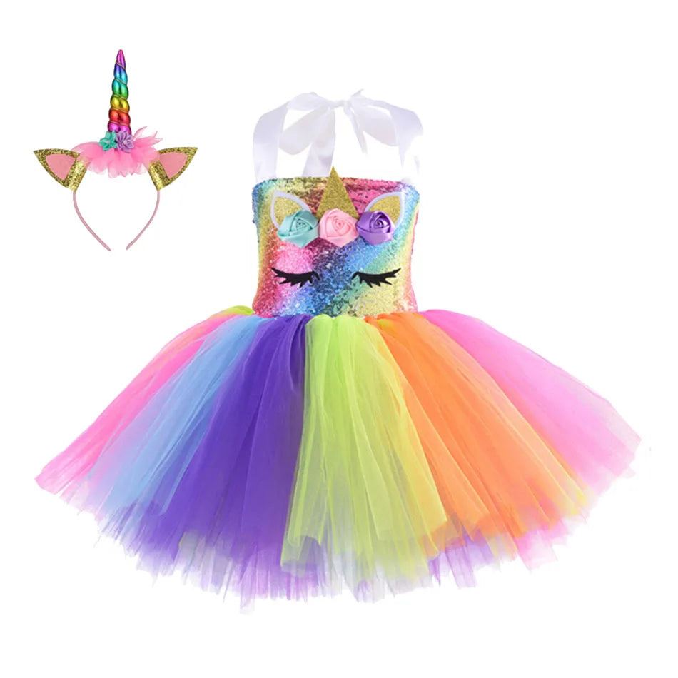 Princess Girls Unicorn Tutu Dress Outfits Pastel Flower Baby Girl Birthday Party Dresses