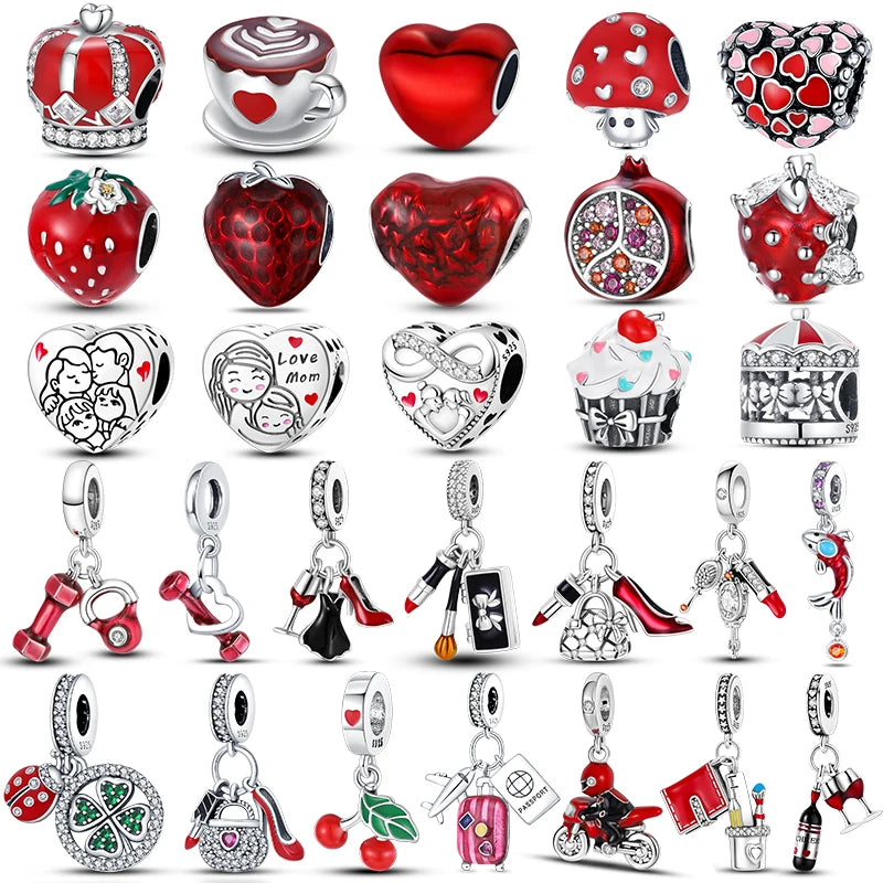 new in 100% 925 Sterling Silver Red Color Series Heart Shape Charms Beads Fit Qikaola 925 Original Bracelets Lucky Jewelry Gifts