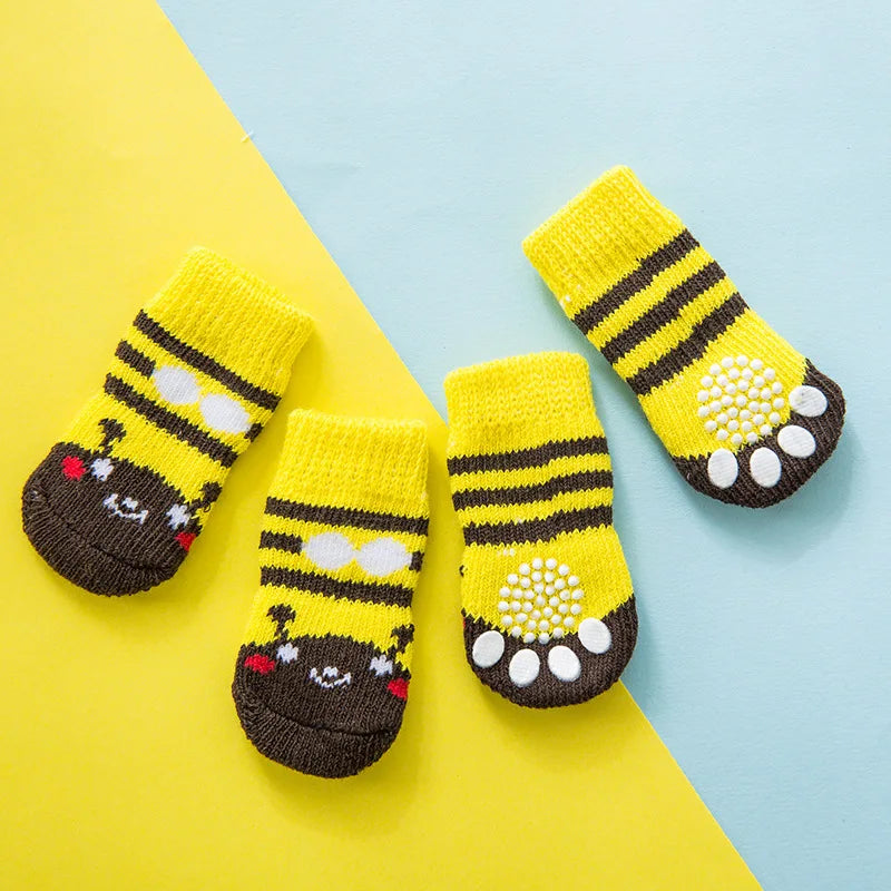 4pcs Spring Winter Warm Anti Slip Socks Puppy Dog Socks Soft Pet Knits Socks Cute Cartoon Puppy Shoes Small Medium Dogs Product