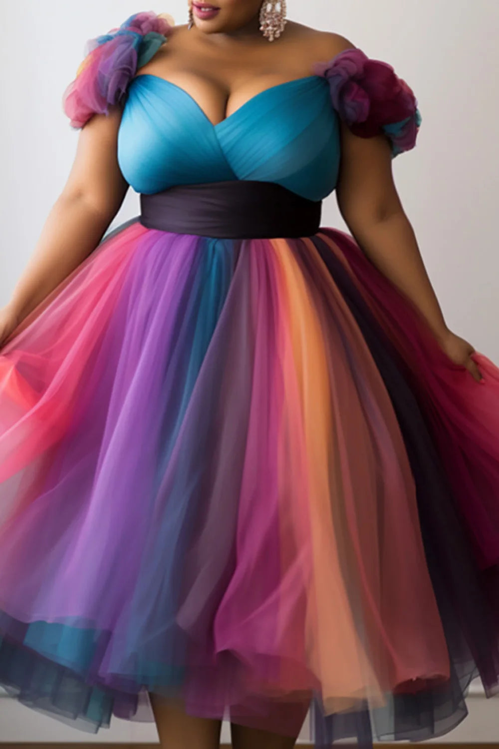 Plus Size  Elegant Multicolor Gradient  DRESS