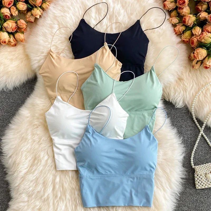 1PC  Sleeveless Cotton Bustier with Pads Soft Elastic Wear-resistant  Crop Top Seamless Bralette Tees