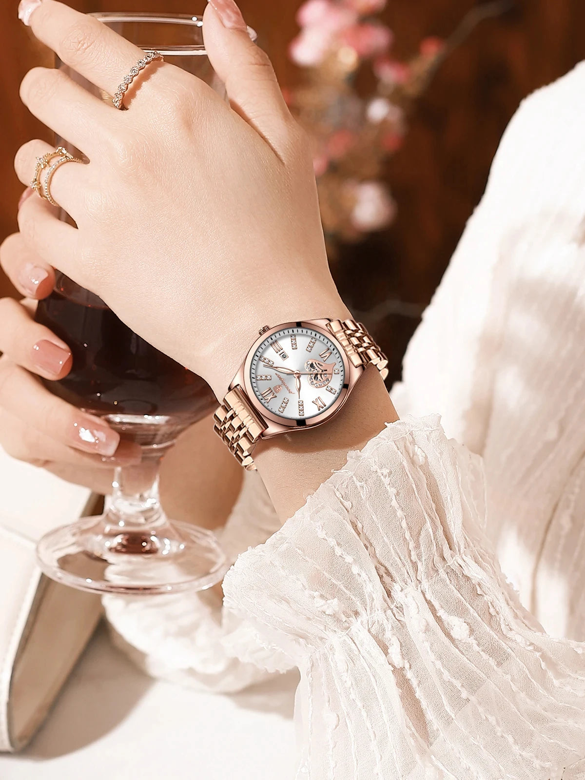 POEDAGAR Women Watches Fashion Rose Gold Stainless Stain Steel Ladies Watch Waterproof Quarzt Wristwatch Romatic Girlfriend Gift