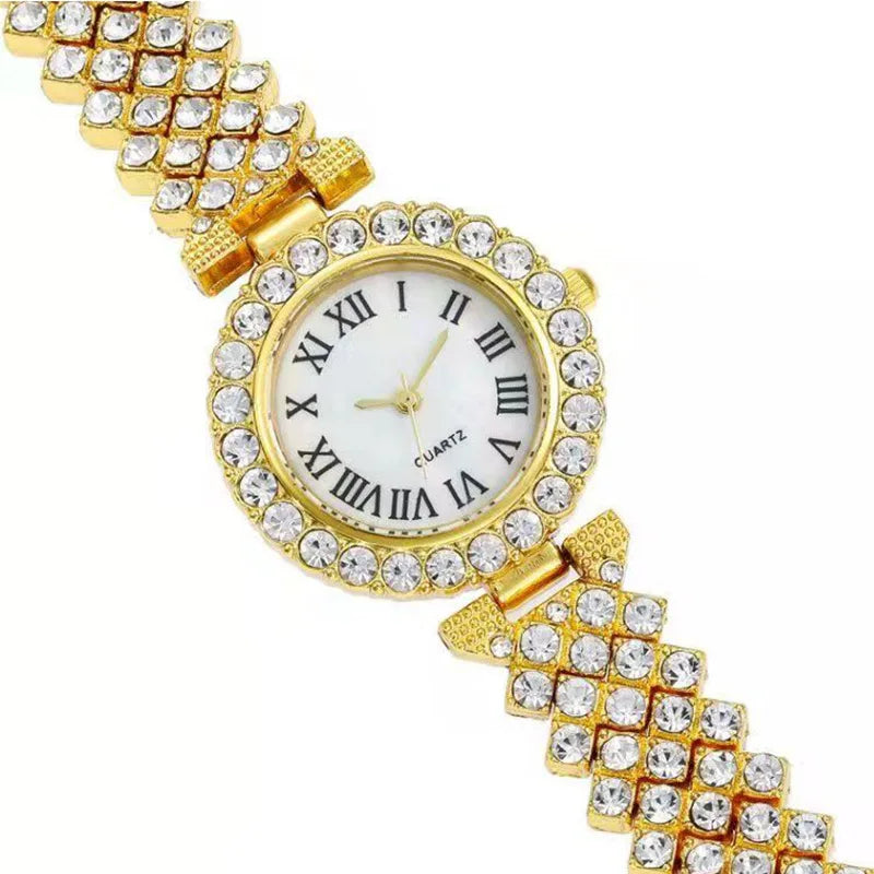 Full Crystal 5Pcs Watches Set for Women Diamond Women's Bracelet Watch Luxury Fashion Watch Bracelet Set Rhinestone Gifts