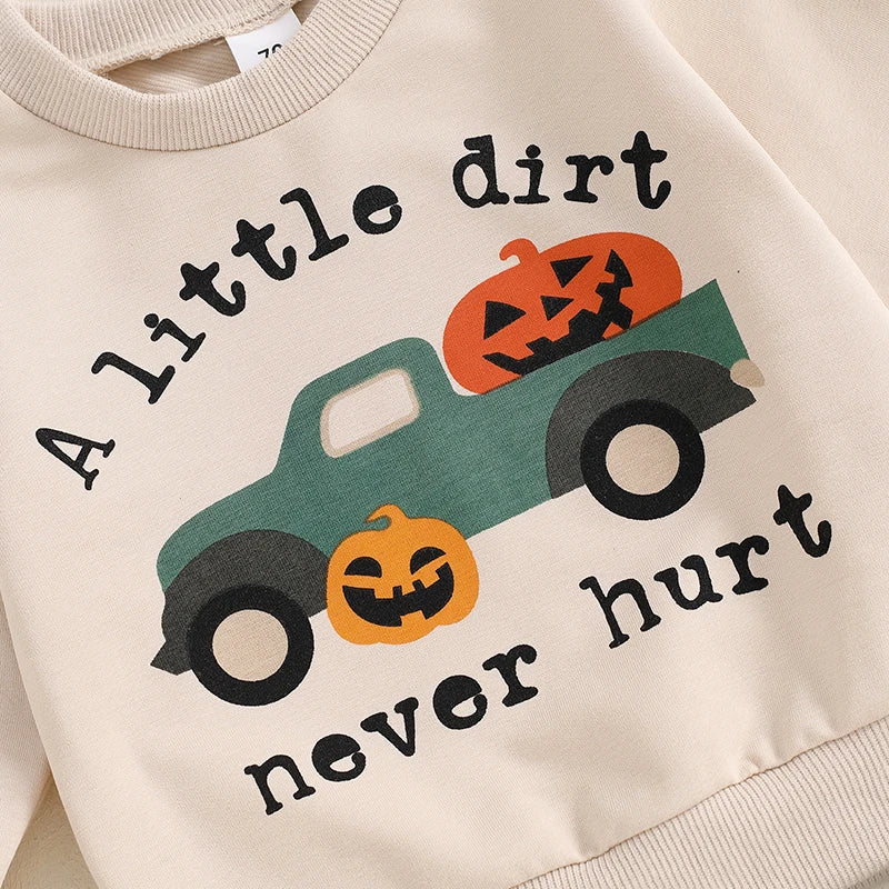 2024-06-11 Lioraitiin Toddler Boys Halloween Outfits Pumpkin Truck Letter Print Long Sleeve Sweatshirts and Long Pants 2Pcs Set