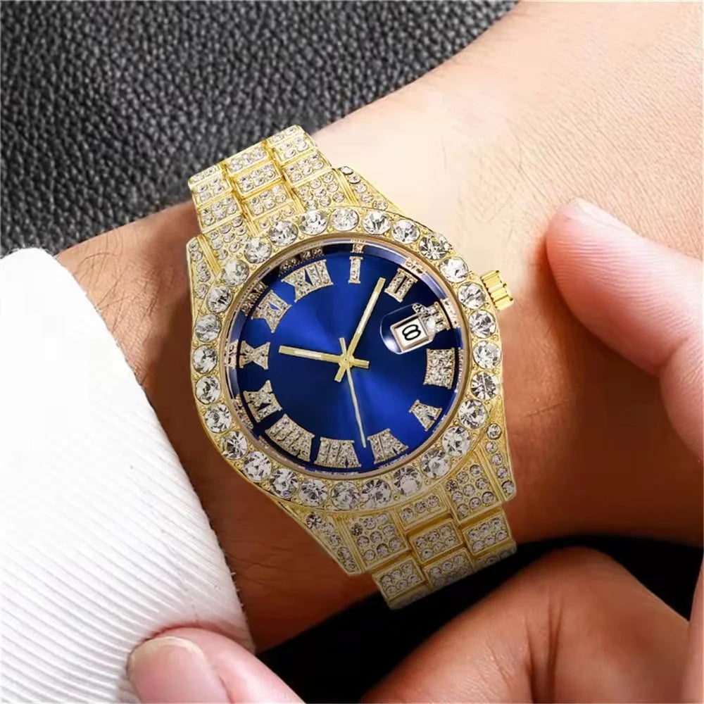 High quality luxury fashion high-end Mantianxing diamond steel belt Men's quartz watch Boy business sports clock retro