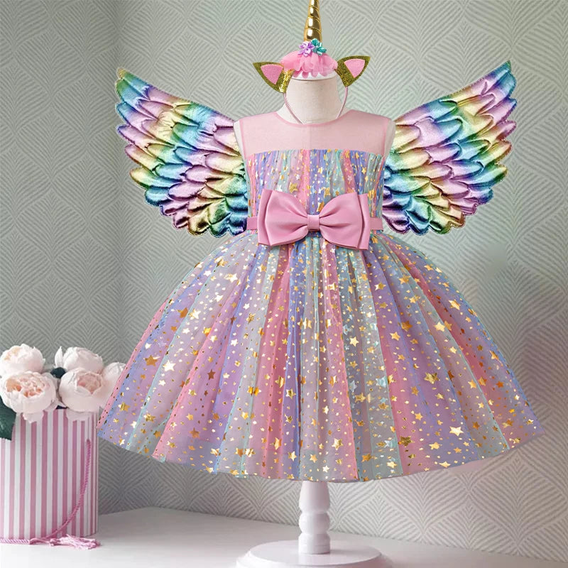 Unicorn Girls Rainbow Princess Dress Sequins Tutu  for Kid 3-8Y Children