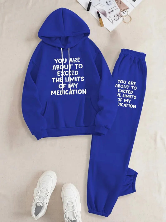 Plus-size letter print 2-piece set, women's casual long-sleeved hoodie and sweatpants suit, comfortable plus-size clothing