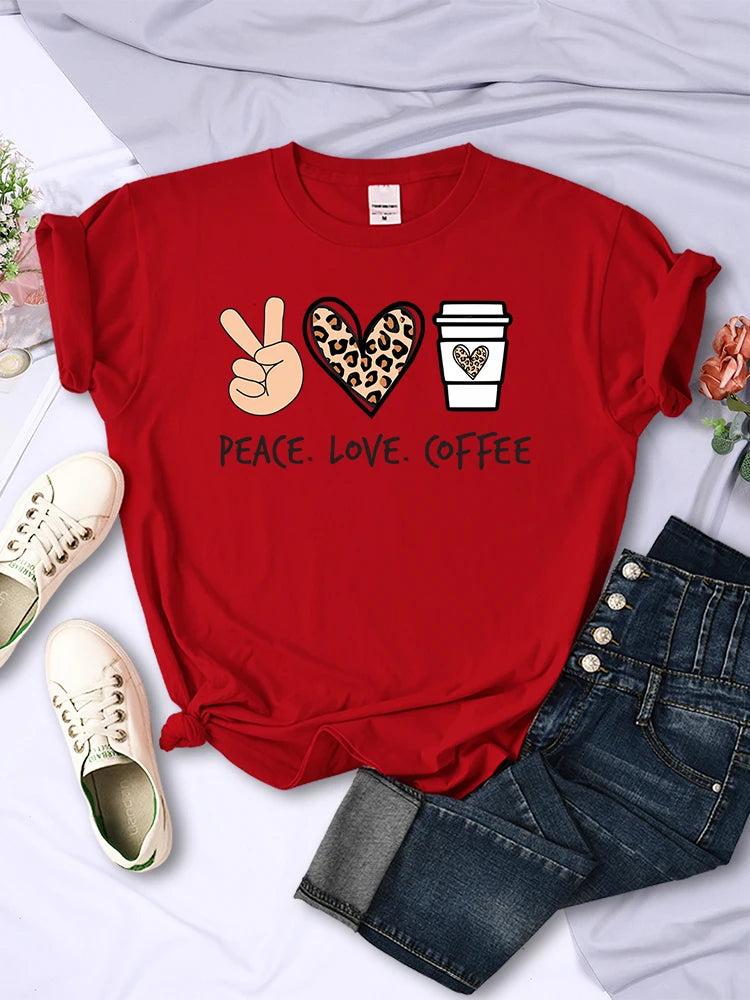 Peace Love Coffee Prints  T-shirt's/ Cotton High Quality breathable