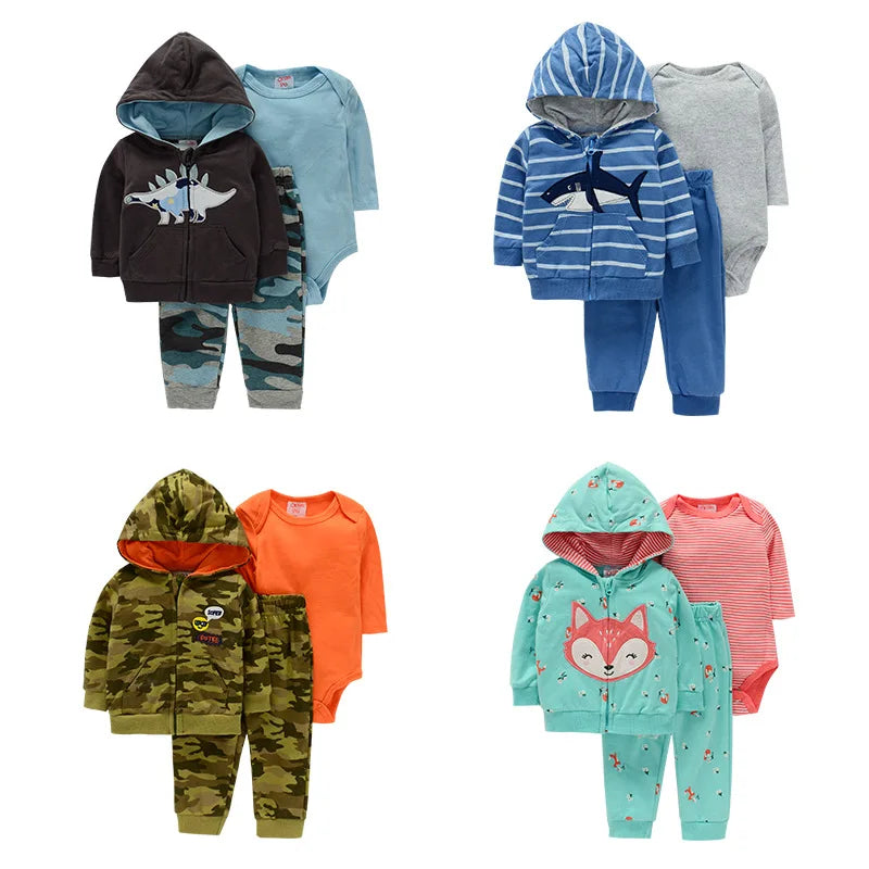 Ircomll Baby Clothes Set for Newborns Toddler Girl Boy Clothes Hooded Jacket Trousers + Bodysuits 3pcs Child sets Infant Outfits