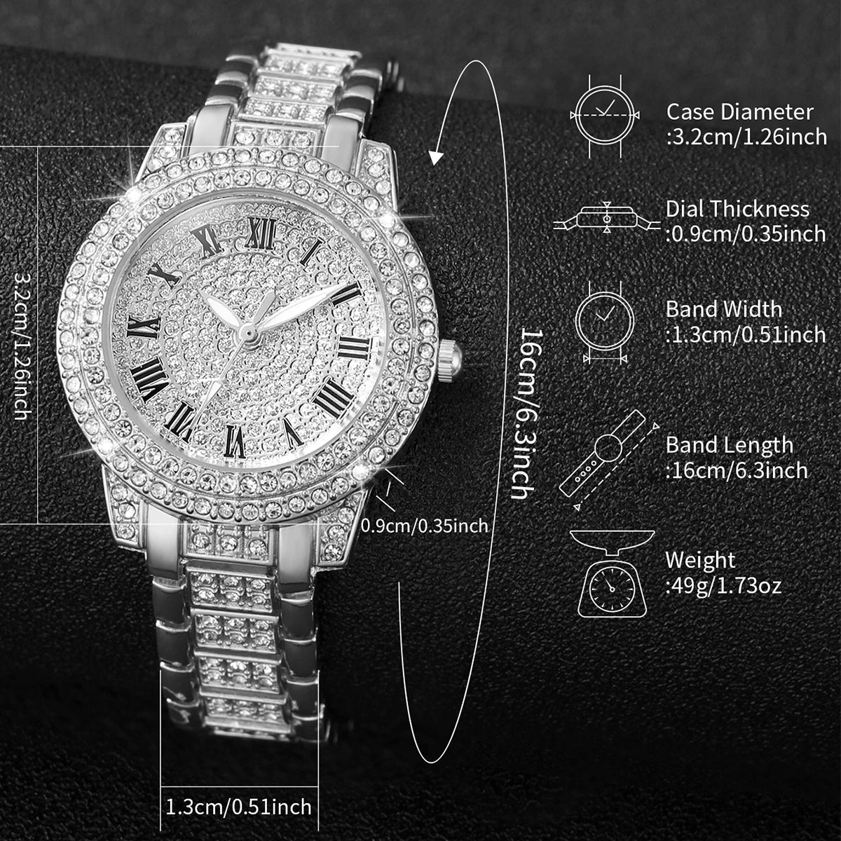 2pcs/set Women Stainless Steel Band Diamond Quartz Watch and Bracelet Set