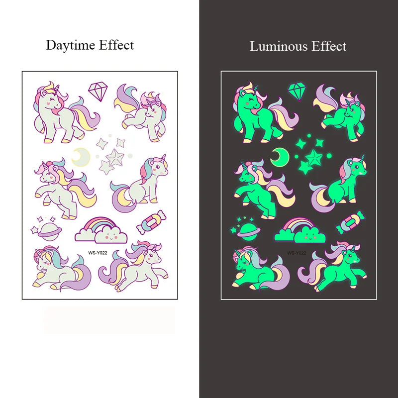 5 Sheets Luminous Tattoo Stickers Temporary Colorful Animal Dinosaur Tattoo Cute Tattoo Stickers Children's Body Tatto