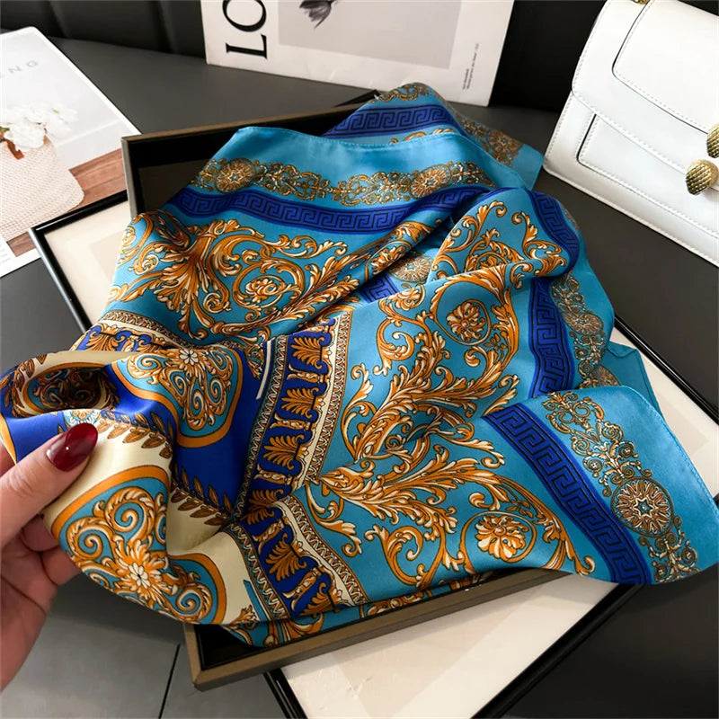 2024 New Fashion 70X70cmPrinted Scarf Pashmina Silk Scarf Square Shawl Decorative Headband Neck Luxury Design Bandana