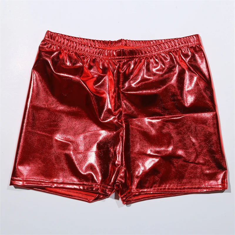 Metallic Yoga Shorts / Mid Waist Cheer Shorts PU Shiny Yoga Shorts