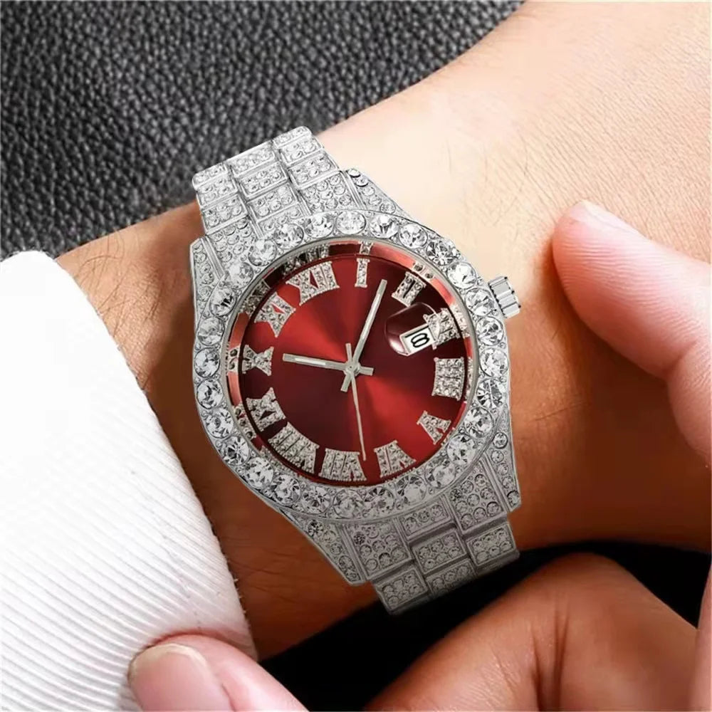 High quality luxury fashion high-end Mantianxing diamond steel belt Men's quartz watch Boy business sports clock retro