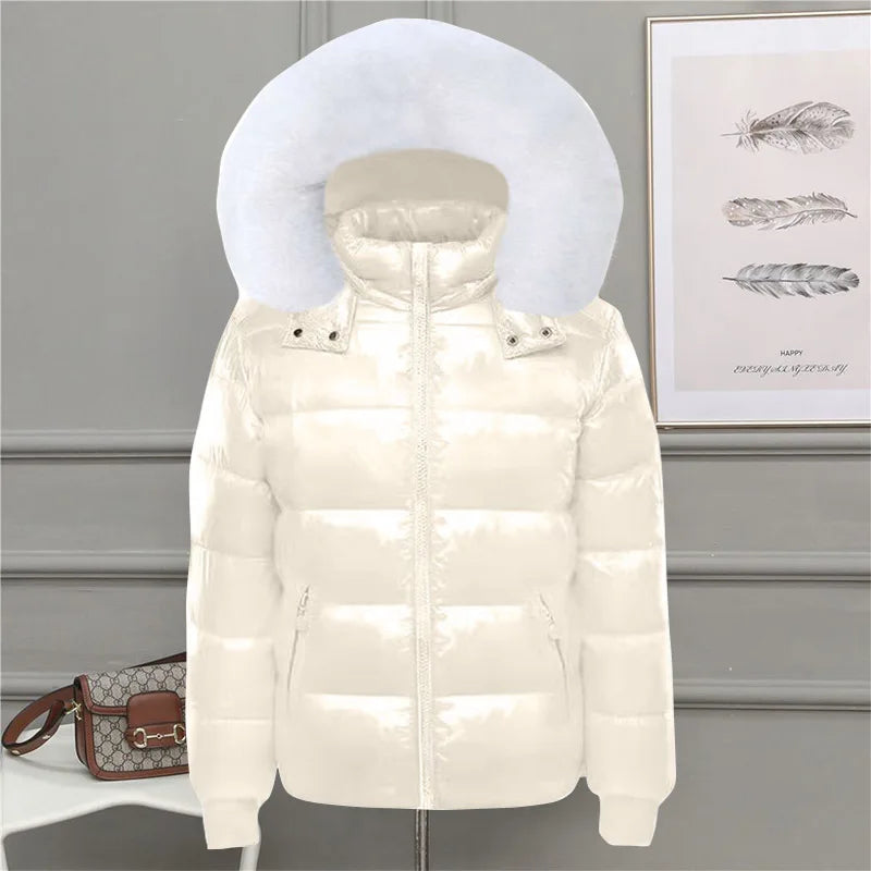 Jacket 2024 New Fashion Coat Female Glossy Waterproof Winter Hooded Jacket Plus Size 6XL