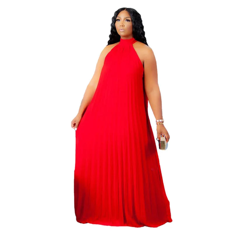 Plus Size Women Long Dress sleeveless Bandage Halter Hollow Out Spited A-line Maxi Dresses